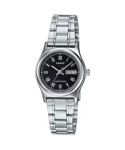 Casio MTP-V006D-1B Men's Stainless Steel 24 Hour Black Index Dial Day Date 3-Hand Analog Watch
